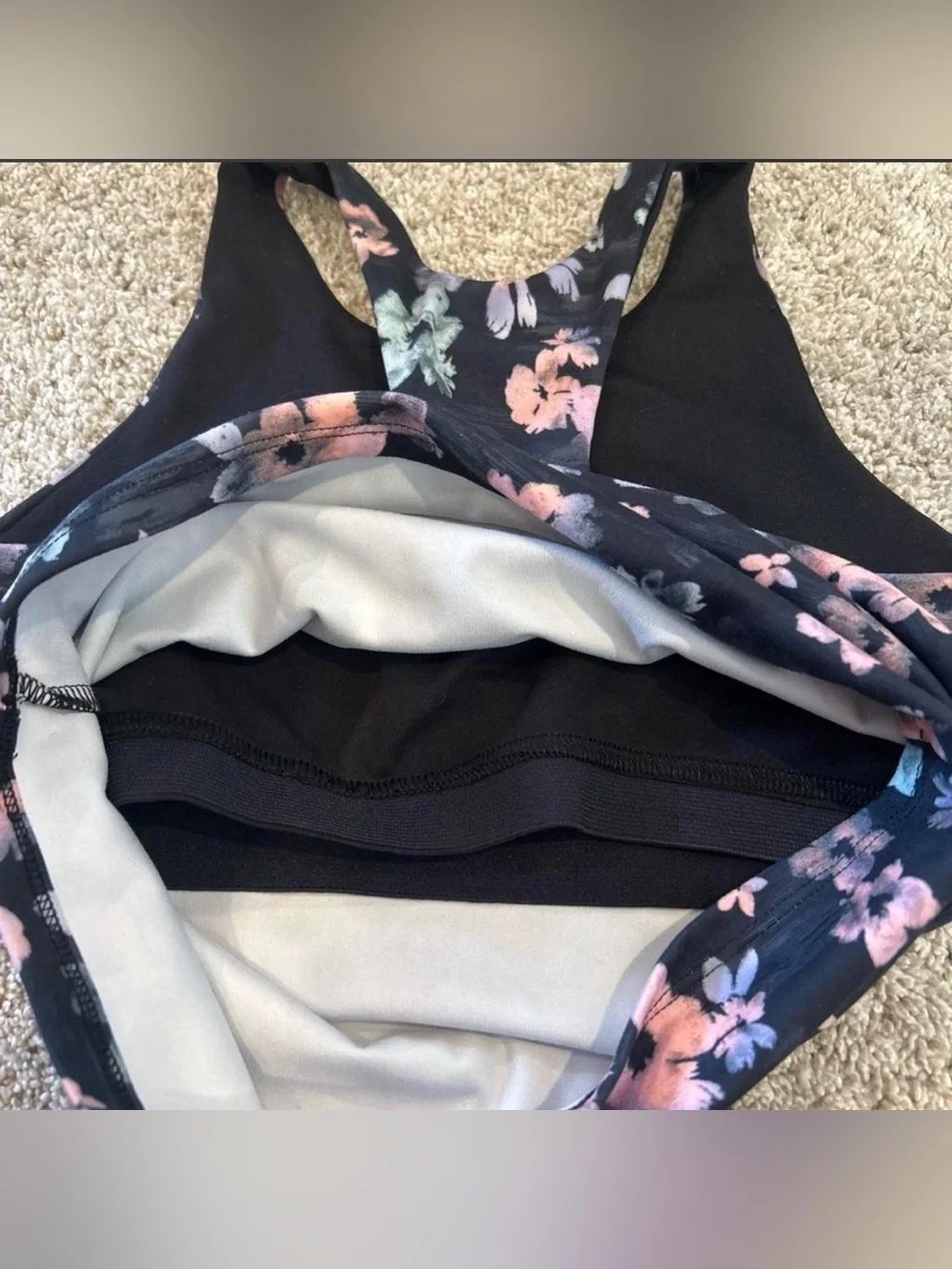 Girls Floral Black Racerback Sports Bra, size: L(10-12)